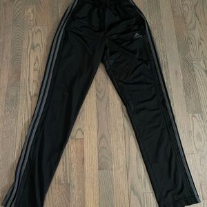 adidas Kids Black Joggers with Gray Stripes